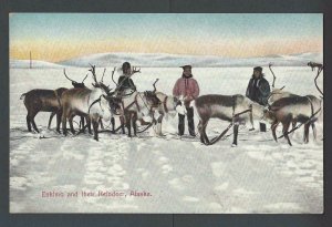 Ca 1909 PPC* ESKIMO & THEIR REINDEER IN ALASKA MOUNTING MARKS ON BACK MINT