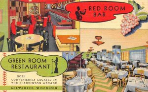 Green Red Room Restaurant Bar Plankinton Arcade Milwaukee WI linen postcard