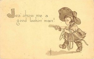 Jes show me a good lookin' man COWGIRL Out West Kids Comic 1912 Vintage Postcard