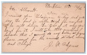 1896 Ten Tons of Feed J Allewatt Parkton MD Baltimore MD Postal Card