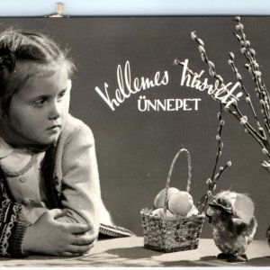 c1950s Cute Hungarian Girl Easter RPPC Hungary Magyar Real Photo PC Molnar A138