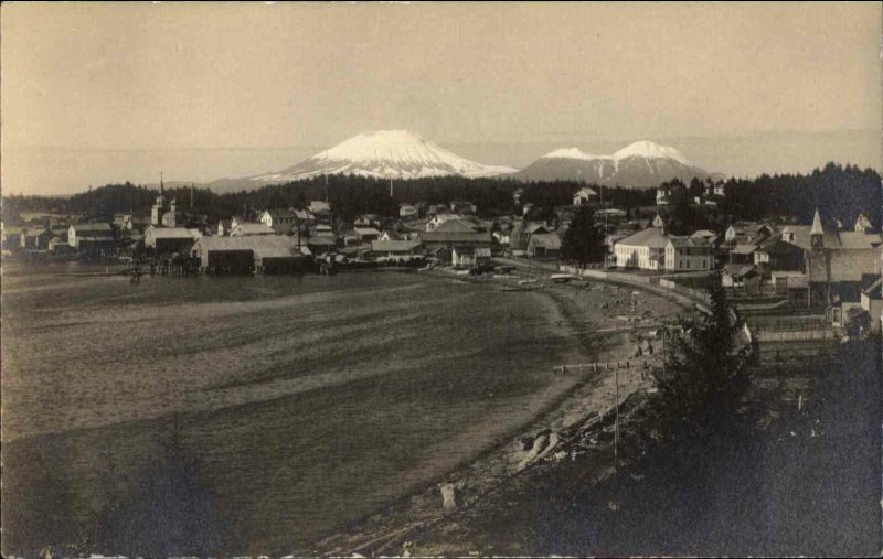 Japan Coastal Town/City Mt. Fuji in Background c1910 Real Photo Postcard