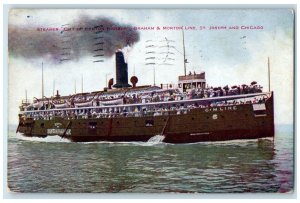 1908 Steamer City Of Benton Harbor Graham & Morton Line View Chicago IL Postcard