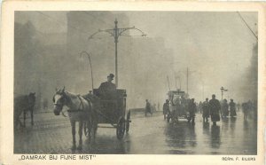 Postcard Holland Amsterdam 1930s Horse Carts Misty Day 23-4215
