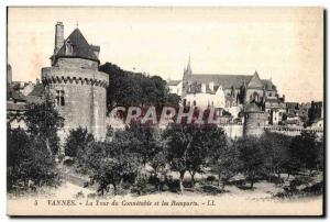 Old Postcard Vannes tower and battlements connetable