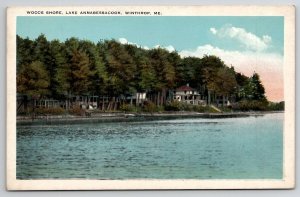 Woods Shore Winthrop ME Maine Lake Annabessacook  Postcard O26