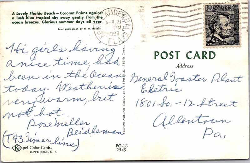 Postcard BEACH SCENE Fort Lauderdale Florida FL AO1378