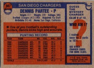 1976 Topps Football Card Dennis Partee San Diego Chargers sk4512