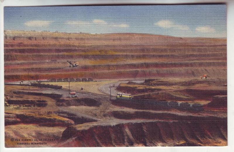 PC7 JLs postcard linen railroad hull-rust mine hibbing mn.