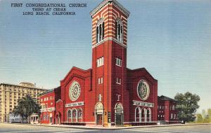 LONG BEACH, CA California  FIRST CONGREGATIONAL CHURCH   c1940's Postcard