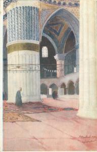 Lot 7 early artist signed postcards Turkey Istanbul Constantinople mosques