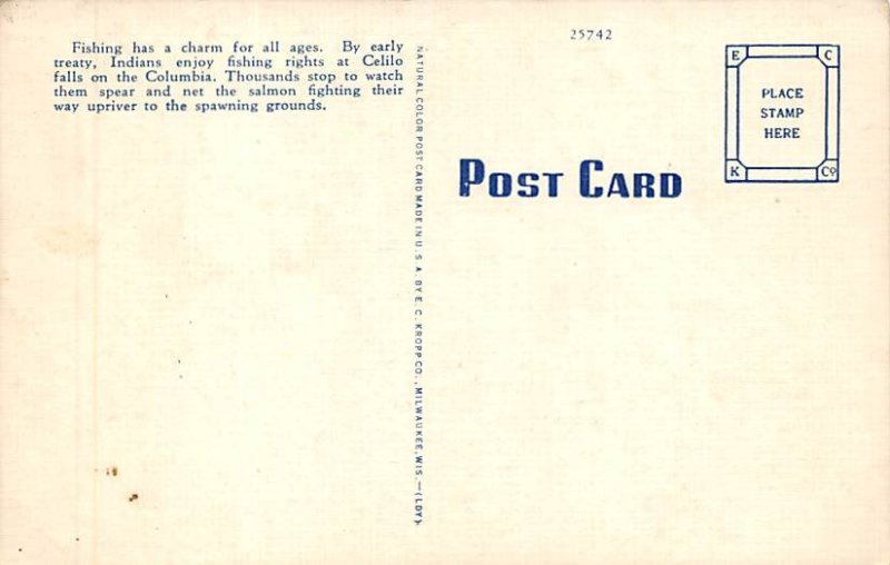 Indians Fishing Celilo Falls, Oregon OR Postcard