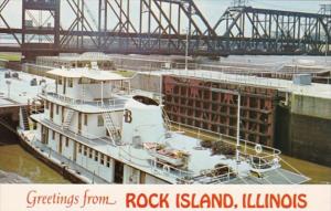 Illinois Greetings From Rock Island Tugboat Ann Brent Leaving Locks At Dam No...