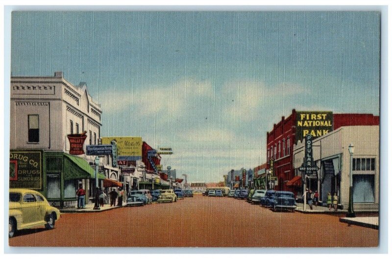 c1930's Main Street First National Bank Cars Las Cruses New Mexico NM Postcard
