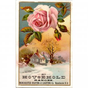 HOUSEHOLD RANGES - Antique Victorian Trade Card - Manchester Heating Lighting Co