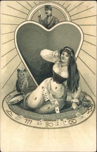 Art Nouveau Beautiful Woman Gypsy? Fortune Teller? Playing Cards Numerology