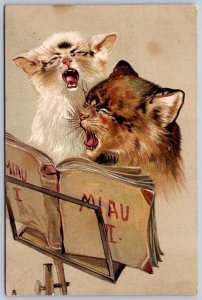 DS1/ Louis Wain Artist Signed Postcard c1910 Cute Cat Singing Cats 30