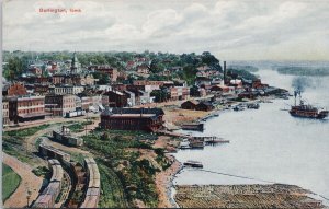 Burlington IA Iowa Birdseye Railway Cars Steamship Postcard H40