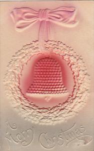 Embossed Merry Christmas Red Bell In Wreath 1907