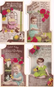 Babys First Birthday 4x Antique Cat Dog Toy Real Photo Shaped Postcard s