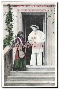 Old Postcard Fantasy Pierrot and the beggar The charity s & # 39He please