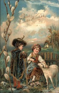 PFB No. 6782 Easter Little Boy and Girl with Lamb c1910 Vintage Postcard