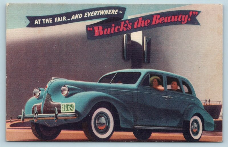 Postcard Dealer Automobile AD 1939 Buick's The Beauty at The Worlds Fair AE4