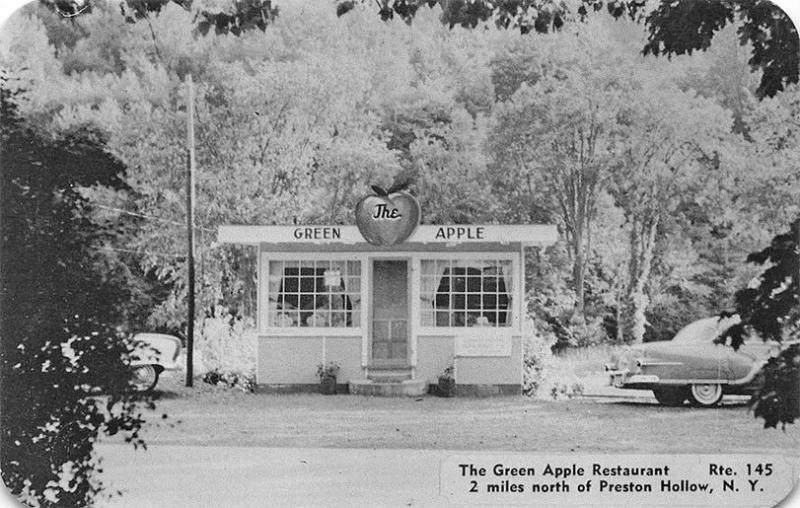 Preston Hollow NY The Green Apple Drive-In Restaurant Old Car Postcard