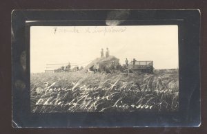 RPPC PRATT KANSAS FARM FARMING THRESHING SCENE REAL PHOTO POSTCARD 1911