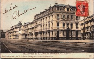 Chile Una Seccion De La Avenida Errazuriz Valparaiso Vintage Postcard C126