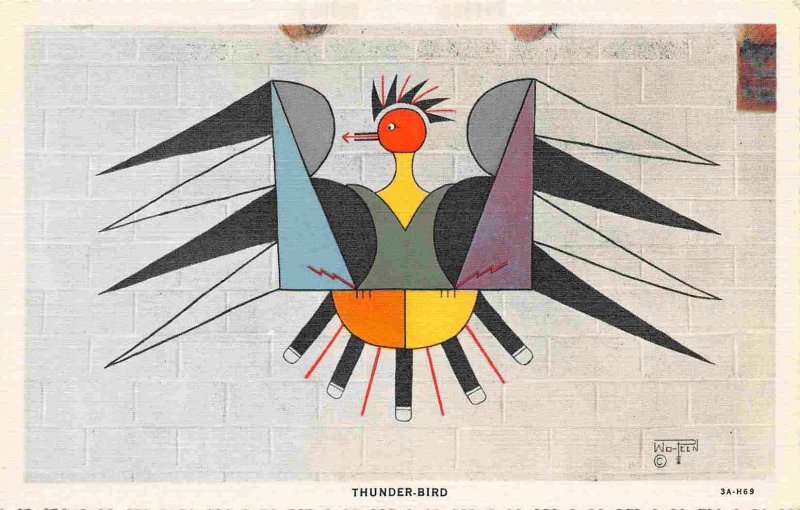 Thunder Bird Pueblo Native American Art YMCA Springfield MA linen postcard