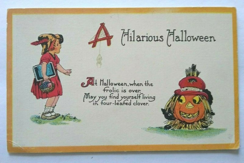 Vintage Hilarious Halloween Postcard Black Cat Original Antique Embossed Unused