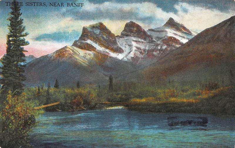 Three Sisters, Near Banff, Alberta, Canada,  Early Postcard, Unused