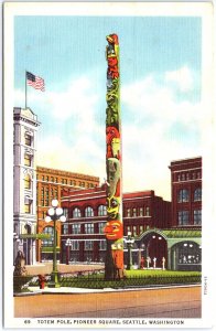 VINTAGE POSTCARD TOTEM POLE ON PIONEER SQUARE SEATTLE WASHINGTON