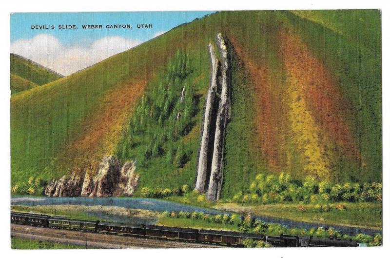 Weber Canyon Utah Devil's Slide Vintage Linen Postcard