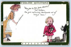 c1910's Foolish Question Mother With Stick Kid Eating Jam Antique Postcard