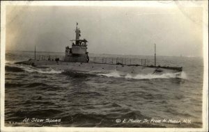 WWII Submarine at Slow Speed E Mullen Jr Real Photo RPPC Vintage Postcard