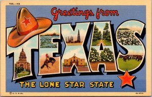 Large Letter, Greetings from Texas the Lone Star State Vintage Postcard U72