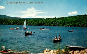 Illinois Crystal Lake Greetings With Water Sport Scene 1960