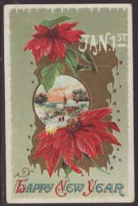 A Happy New Year,Poinsettia Postcard 