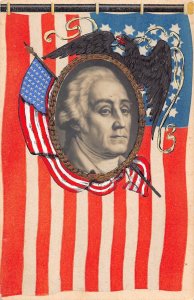 US Patriotic George Washington Eagle Flag Portrait embossed postcard B985