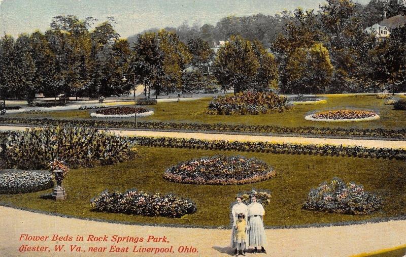 Liverpool Ohio~Flower Beds In Rock Springs Park Chester W Va.~1910 Postcard 