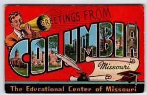 Greetings From Columbia Missouri Large Big Letter City Postcard Linen Kropp