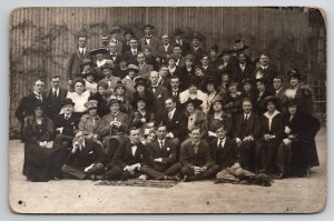 RPPC Dapper Men Lovely Ladies in Hats Fur Coats Large Group Photo Postcard L44