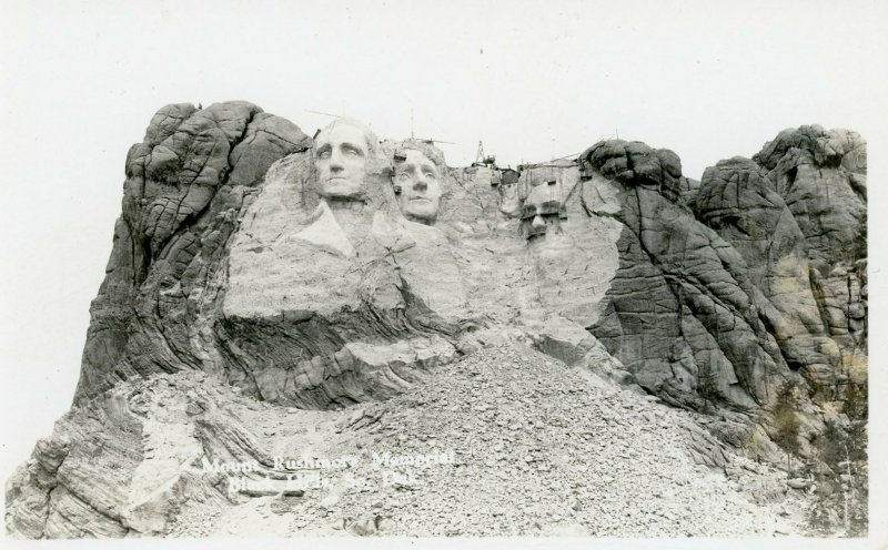 RPPC Postcard Mount Rushmore Construction - Half of Lincoln 