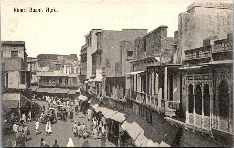 Vtg Kinari Bazar Agra India Street View 1910s Old Postcard