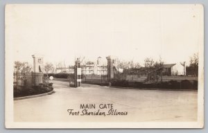 Real Photo Postcard~Main Gate Fort Sheridan Illinois~RPPC 
