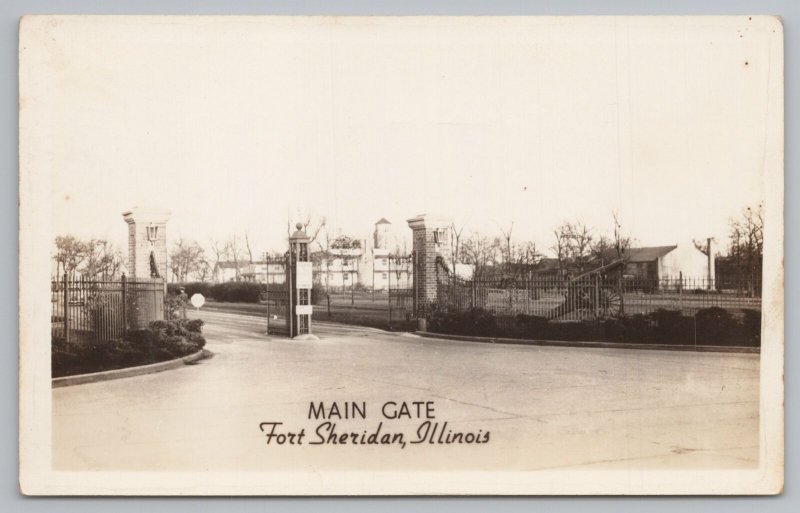 Real Photo Postcard~Main Gate Fort Sheridan Illinois~RPPC 