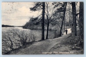 Lakewood New Jersey  NJ Postcard Greetings Country Road Scenic View 1910 Antique