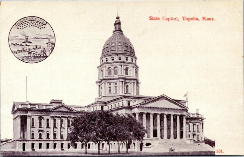 postcard State Capitol, Topeka, Kansas  and state seal